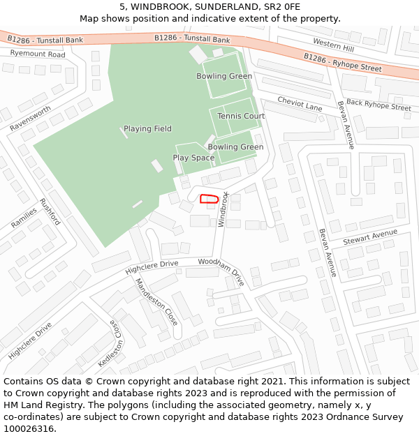 5, WINDBROOK, SUNDERLAND, SR2 0FE: Location map and indicative extent of plot