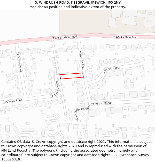5, WINDRUSH ROAD, KESGRAVE, IPSWICH, IP5 2NY: Location map and indicative extent of plot