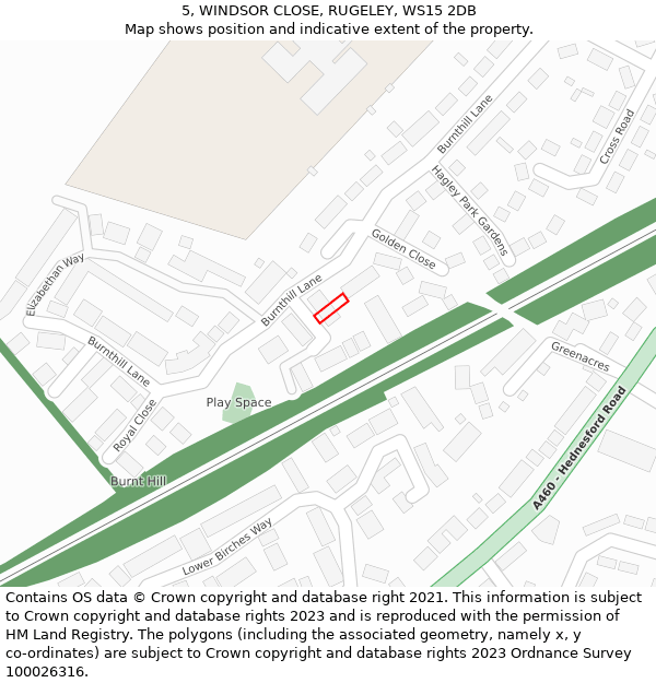 5, WINDSOR CLOSE, RUGELEY, WS15 2DB: Location map and indicative extent of plot