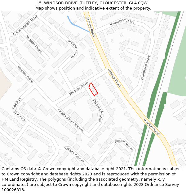 5, WINDSOR DRIVE, TUFFLEY, GLOUCESTER, GL4 0QW: Location map and indicative extent of plot