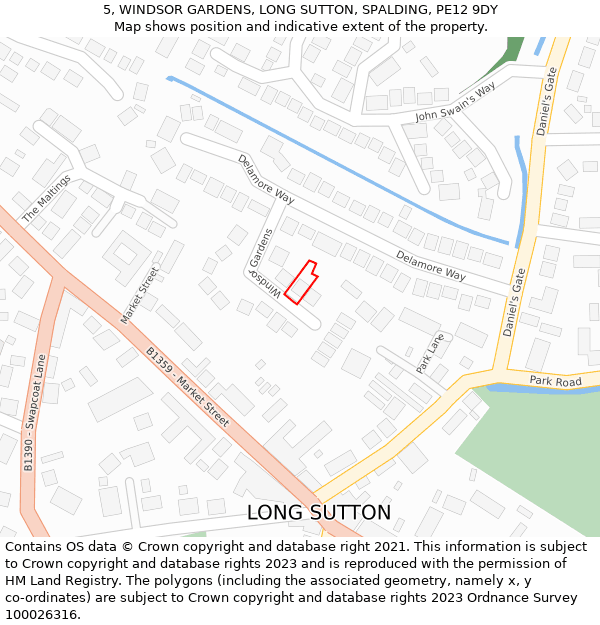 5, WINDSOR GARDENS, LONG SUTTON, SPALDING, PE12 9DY: Location map and indicative extent of plot