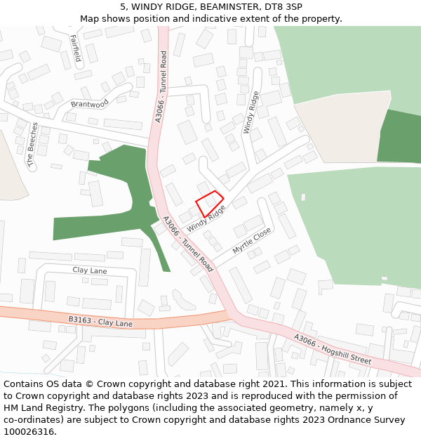 5, WINDY RIDGE, BEAMINSTER, DT8 3SP: Location map and indicative extent of plot