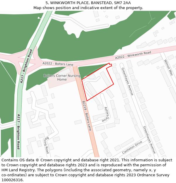 5, WINKWORTH PLACE, BANSTEAD, SM7 2AA: Location map and indicative extent of plot