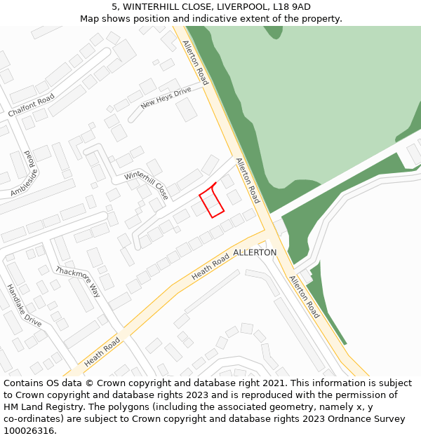 5, WINTERHILL CLOSE, LIVERPOOL, L18 9AD: Location map and indicative extent of plot