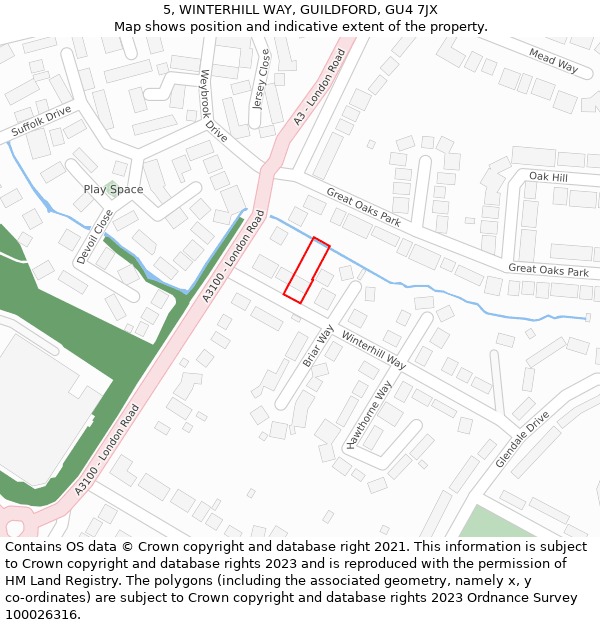 5, WINTERHILL WAY, GUILDFORD, GU4 7JX: Location map and indicative extent of plot