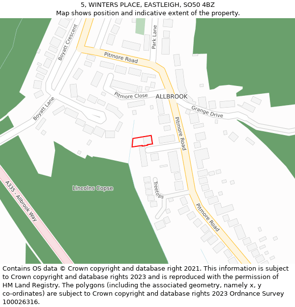 5, WINTERS PLACE, EASTLEIGH, SO50 4BZ: Location map and indicative extent of plot