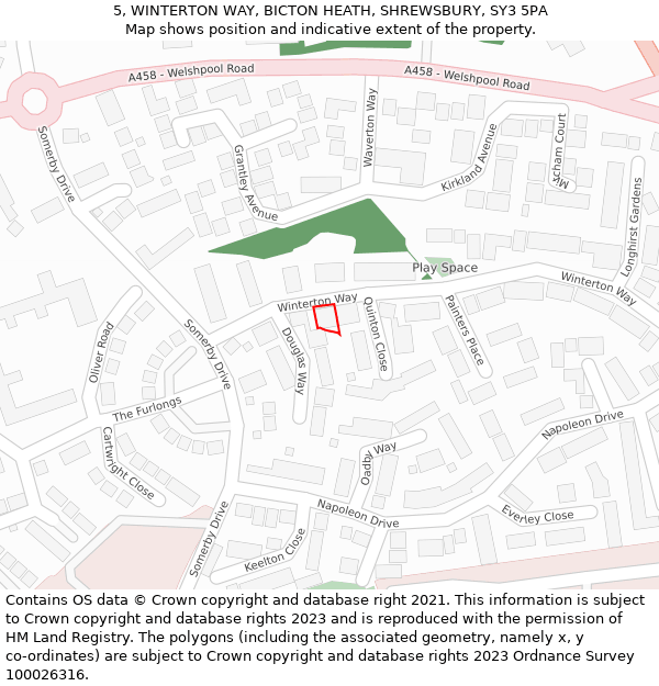 5, WINTERTON WAY, BICTON HEATH, SHREWSBURY, SY3 5PA: Location map and indicative extent of plot