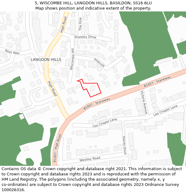 5, WISCOMBE HILL, LANGDON HILLS, BASILDON, SS16 6LU: Location map and indicative extent of plot