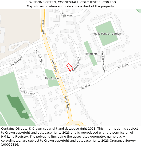 5, WISDOMS GREEN, COGGESHALL, COLCHESTER, CO6 1SG: Location map and indicative extent of plot