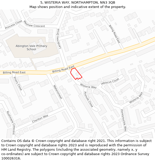 5, WISTERIA WAY, NORTHAMPTON, NN3 3QB: Location map and indicative extent of plot