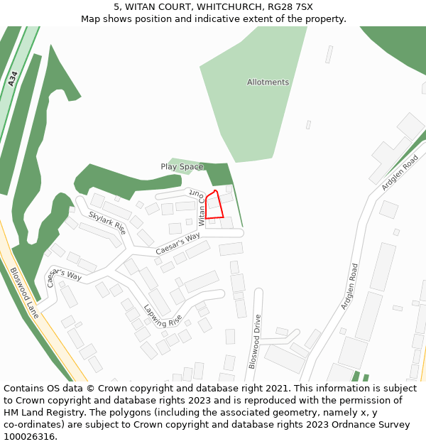 5, WITAN COURT, WHITCHURCH, RG28 7SX: Location map and indicative extent of plot