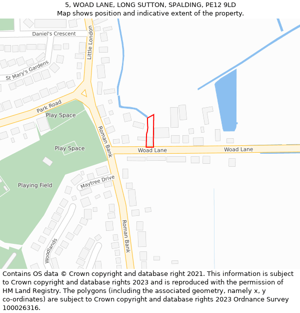 5, WOAD LANE, LONG SUTTON, SPALDING, PE12 9LD: Location map and indicative extent of plot