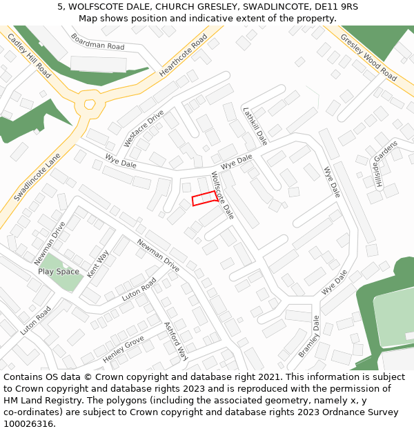 5, WOLFSCOTE DALE, CHURCH GRESLEY, SWADLINCOTE, DE11 9RS: Location map and indicative extent of plot