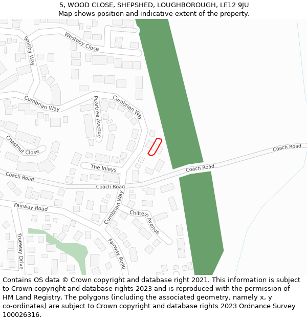 5, WOOD CLOSE, SHEPSHED, LOUGHBOROUGH, LE12 9JU: Location map and indicative extent of plot