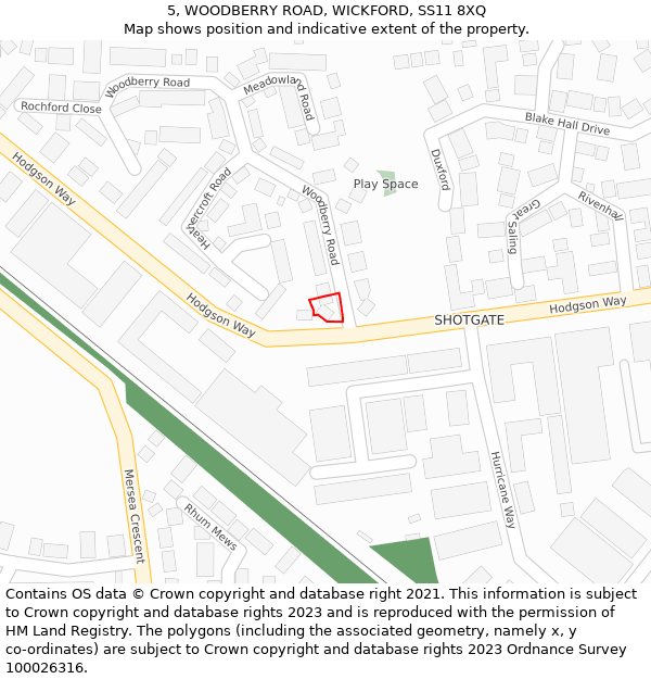 5, WOODBERRY ROAD, WICKFORD, SS11 8XQ: Location map and indicative extent of plot