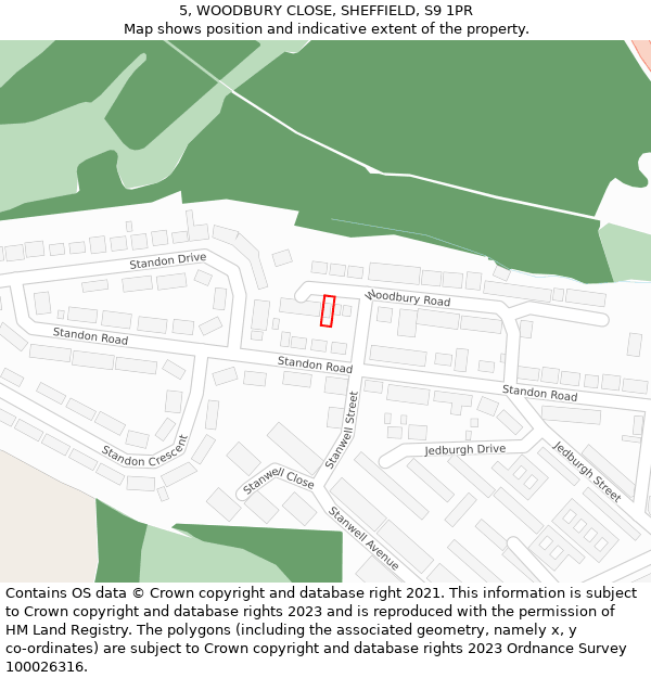 5, WOODBURY CLOSE, SHEFFIELD, S9 1PR: Location map and indicative extent of plot