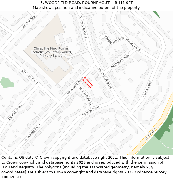 5, WOODFIELD ROAD, BOURNEMOUTH, BH11 9ET: Location map and indicative extent of plot