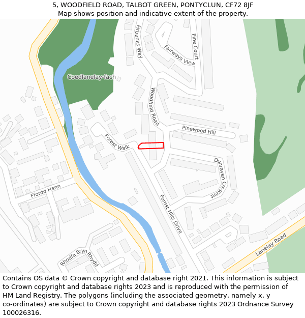 5, WOODFIELD ROAD, TALBOT GREEN, PONTYCLUN, CF72 8JF: Location map and indicative extent of plot
