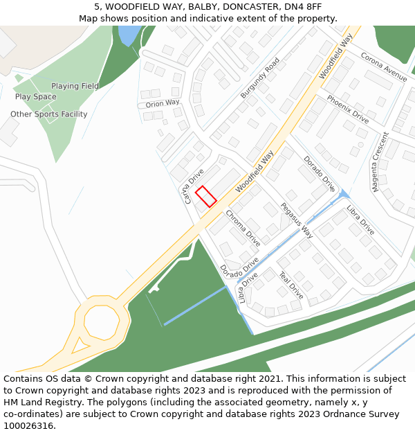 5, WOODFIELD WAY, BALBY, DONCASTER, DN4 8FF: Location map and indicative extent of plot