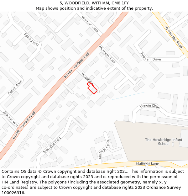 5, WOODFIELD, WITHAM, CM8 1FY: Location map and indicative extent of plot