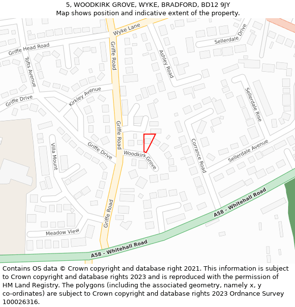 5, WOODKIRK GROVE, WYKE, BRADFORD, BD12 9JY: Location map and indicative extent of plot