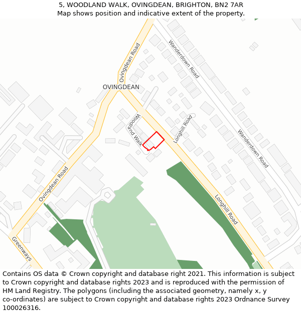 5, WOODLAND WALK, OVINGDEAN, BRIGHTON, BN2 7AR: Location map and indicative extent of plot