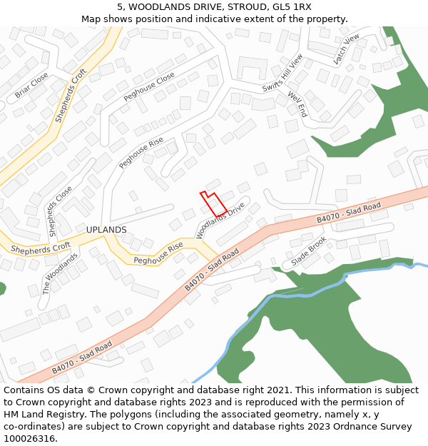 5, WOODLANDS DRIVE, STROUD, GL5 1RX: Location map and indicative extent of plot