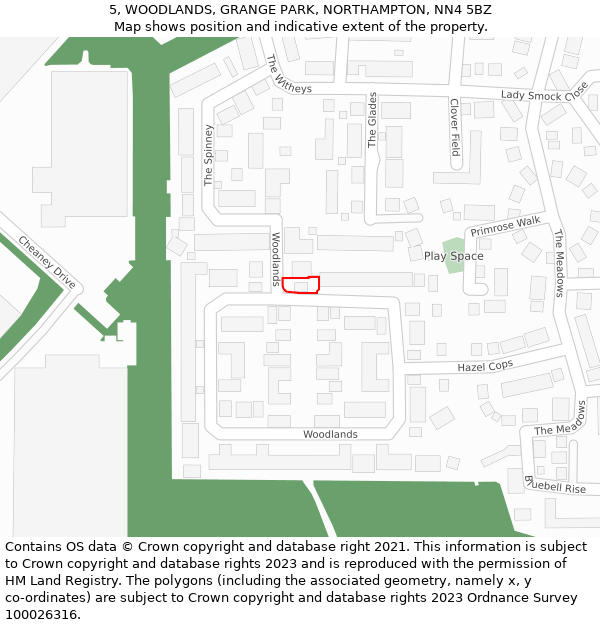 5, WOODLANDS, GRANGE PARK, NORTHAMPTON, NN4 5BZ: Location map and indicative extent of plot