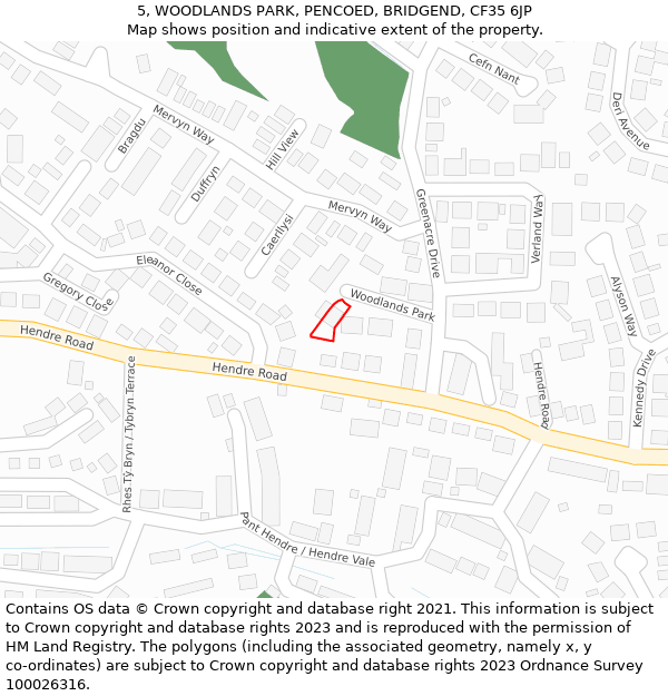 5, WOODLANDS PARK, PENCOED, BRIDGEND, CF35 6JP: Location map and indicative extent of plot