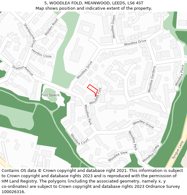 5, WOODLEA FOLD, MEANWOOD, LEEDS, LS6 4ST: Location map and indicative extent of plot
