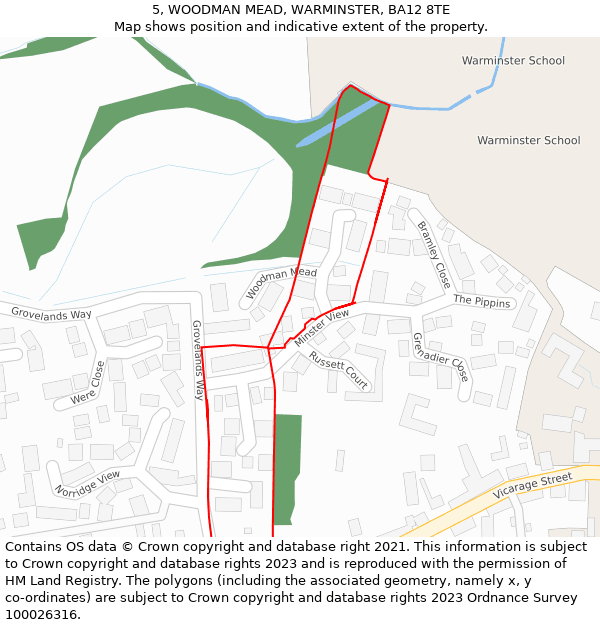 5, WOODMAN MEAD, WARMINSTER, BA12 8TE: Location map and indicative extent of plot