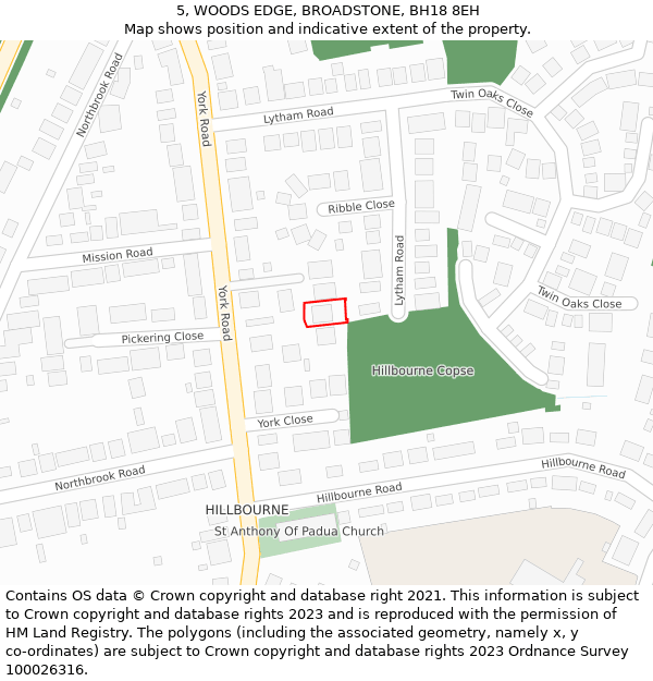 5, WOODS EDGE, BROADSTONE, BH18 8EH: Location map and indicative extent of plot