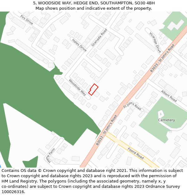 5, WOODSIDE WAY, HEDGE END, SOUTHAMPTON, SO30 4BH: Location map and indicative extent of plot