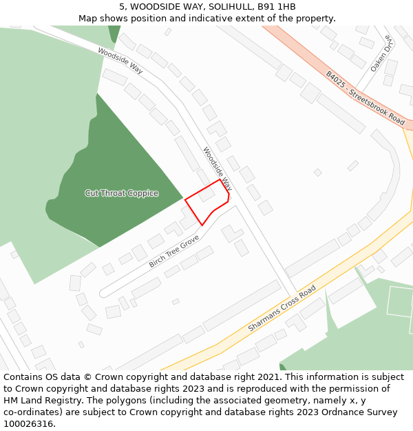5, WOODSIDE WAY, SOLIHULL, B91 1HB: Location map and indicative extent of plot