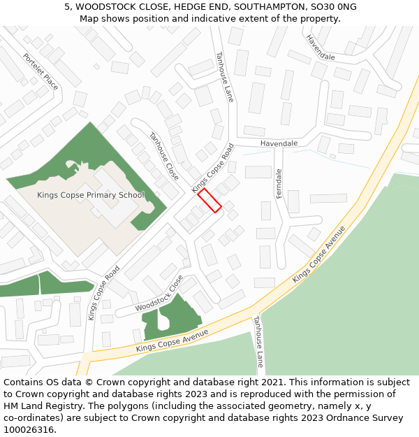 5, WOODSTOCK CLOSE, HEDGE END, SOUTHAMPTON, SO30 0NG: Location map and indicative extent of plot