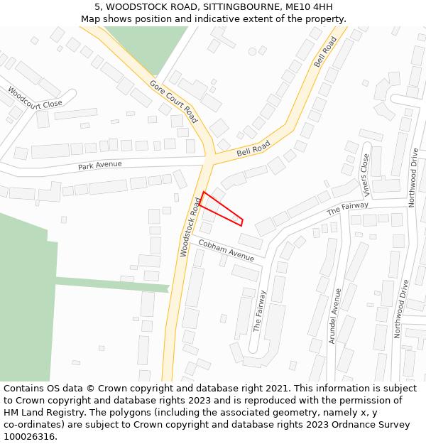 5, WOODSTOCK ROAD, SITTINGBOURNE, ME10 4HH: Location map and indicative extent of plot