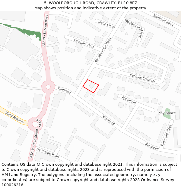 5, WOOLBOROUGH ROAD, CRAWLEY, RH10 8EZ: Location map and indicative extent of plot