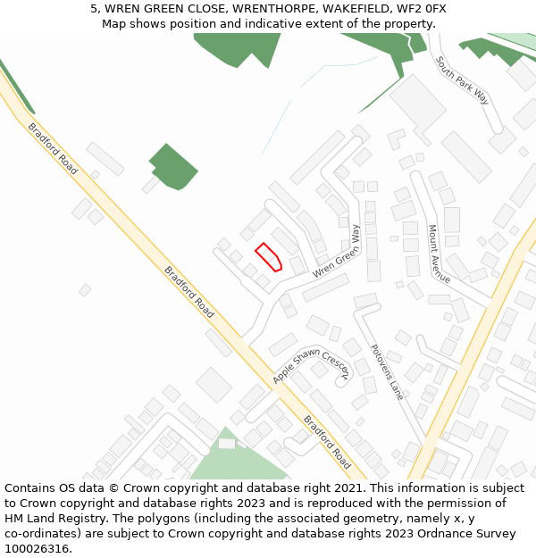 5, WREN GREEN CLOSE, WRENTHORPE, WAKEFIELD, WF2 0FX: Location map and indicative extent of plot