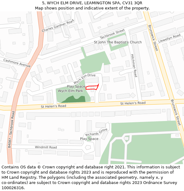 5, WYCH ELM DRIVE, LEAMINGTON SPA, CV31 3QR: Location map and indicative extent of plot