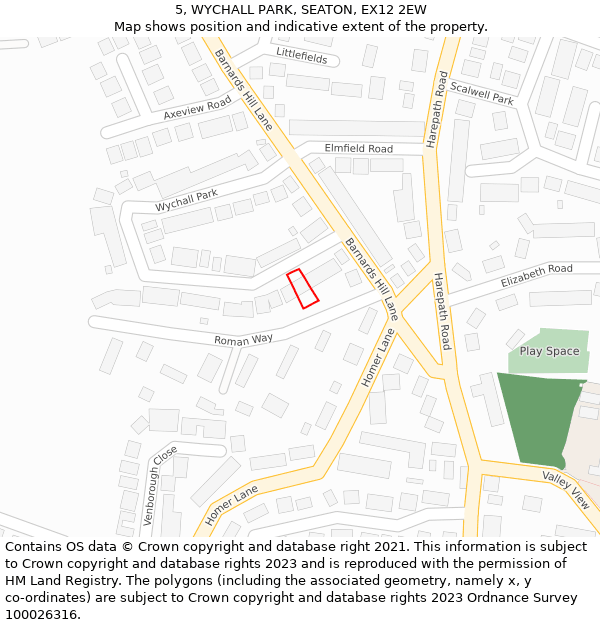 5, WYCHALL PARK, SEATON, EX12 2EW: Location map and indicative extent of plot