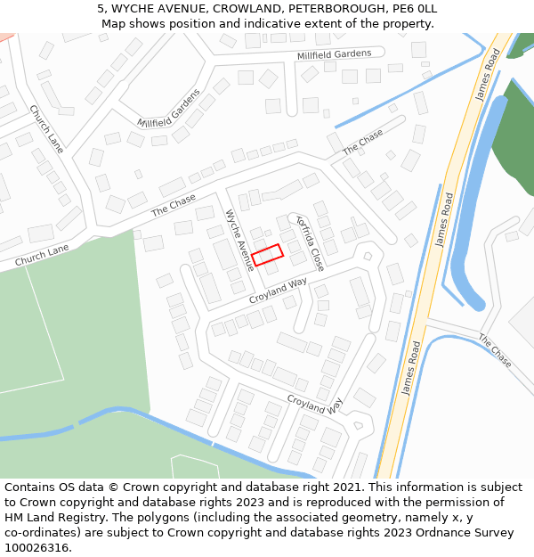 5, WYCHE AVENUE, CROWLAND, PETERBOROUGH, PE6 0LL: Location map and indicative extent of plot