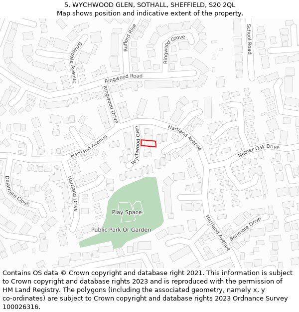 5, WYCHWOOD GLEN, SOTHALL, SHEFFIELD, S20 2QL: Location map and indicative extent of plot