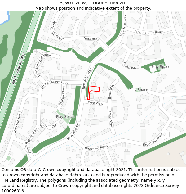 5, WYE VIEW, LEDBURY, HR8 2FP: Location map and indicative extent of plot