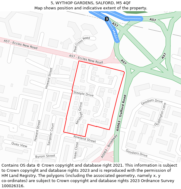 5, WYTHOP GARDENS, SALFORD, M5 4QF: Location map and indicative extent of plot