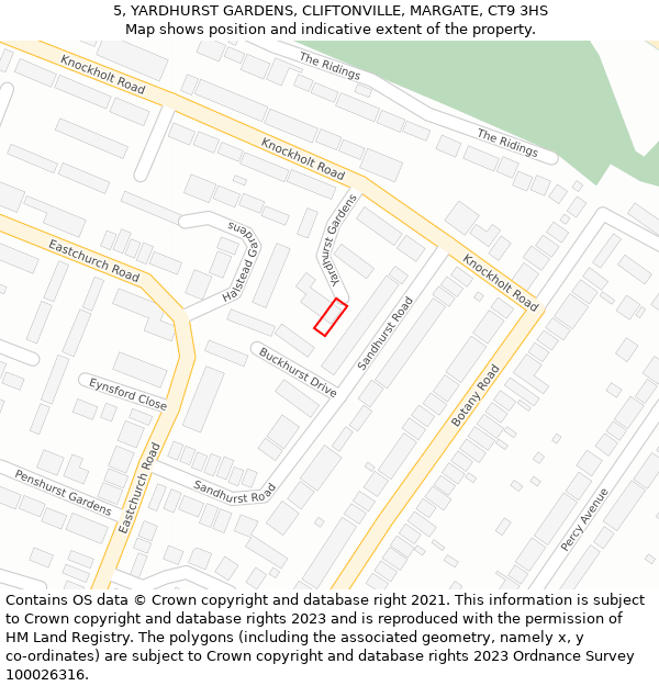 5, YARDHURST GARDENS, CLIFTONVILLE, MARGATE, CT9 3HS: Location map and indicative extent of plot