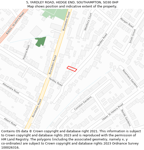 5, YARDLEY ROAD, HEDGE END, SOUTHAMPTON, SO30 0HP: Location map and indicative extent of plot