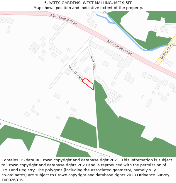 5, YATES GARDENS, WEST MALLING, ME19 5FP: Location map and indicative extent of plot