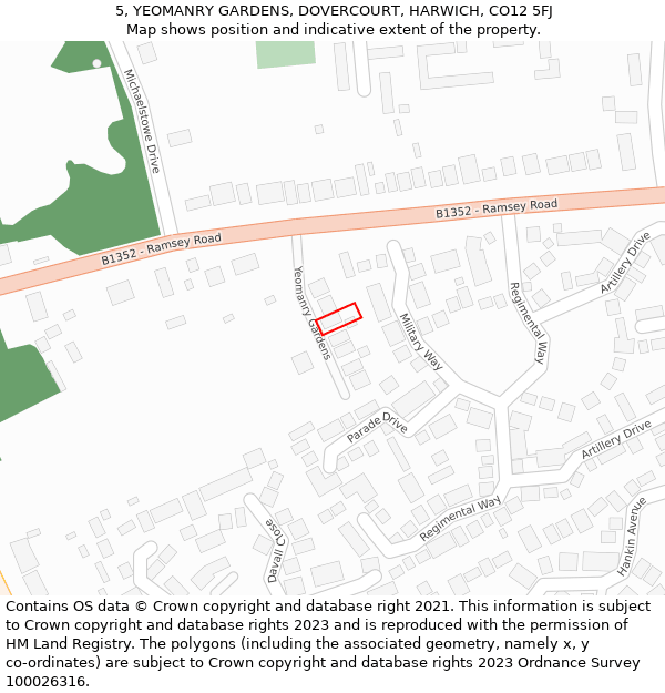 5, YEOMANRY GARDENS, DOVERCOURT, HARWICH, CO12 5FJ: Location map and indicative extent of plot