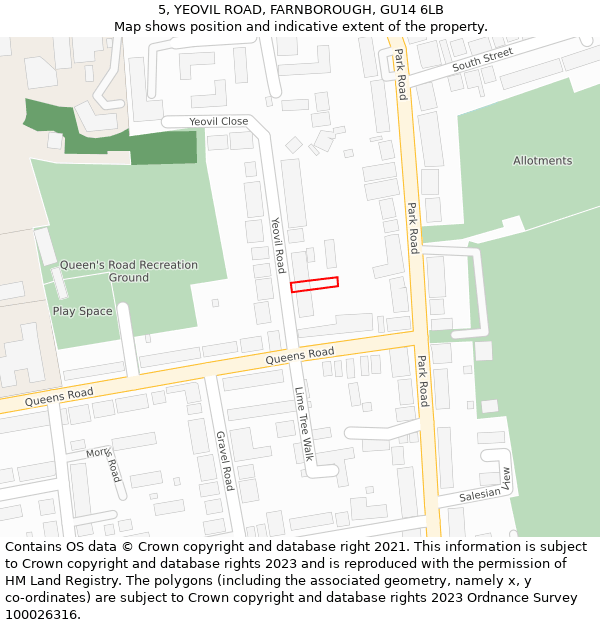 5, YEOVIL ROAD, FARNBOROUGH, GU14 6LB: Location map and indicative extent of plot