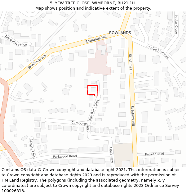 5, YEW TREE CLOSE, WIMBORNE, BH21 1LL: Location map and indicative extent of plot